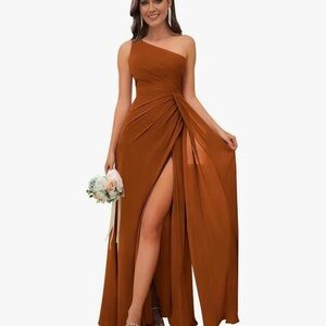 Formal rust colored bridesmaid gown or event gown.